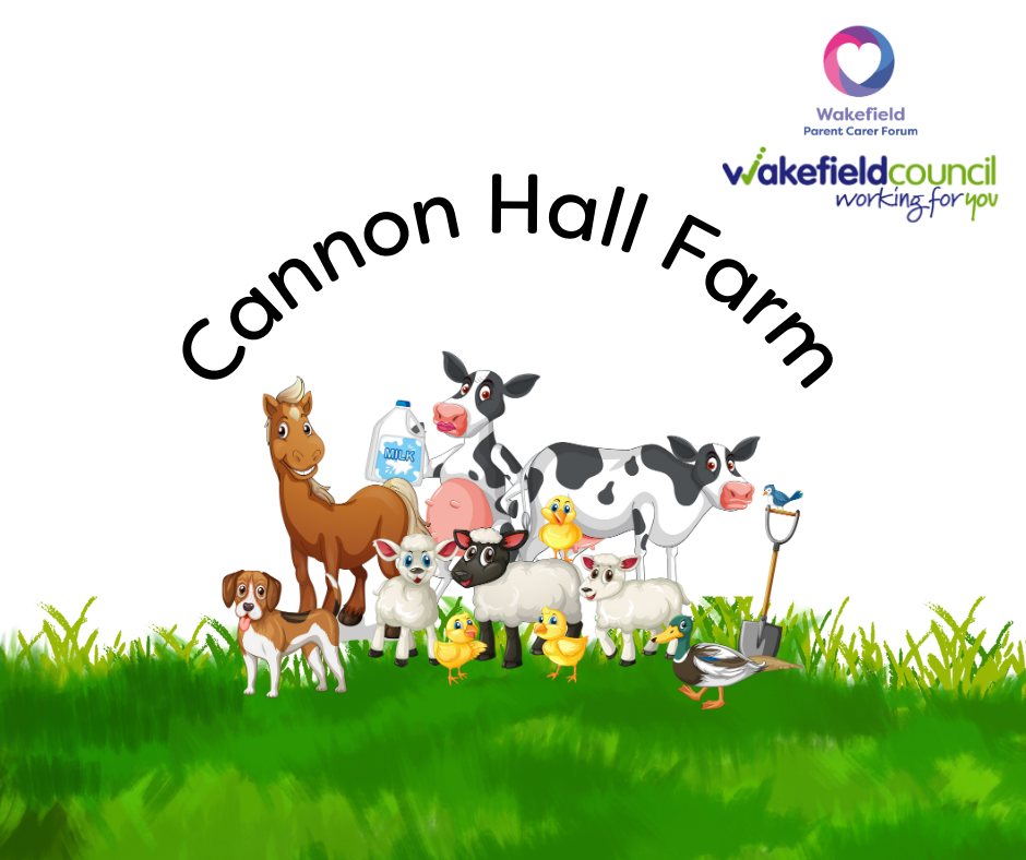 Image shows text Cannon Hall Farm with some farm animals 