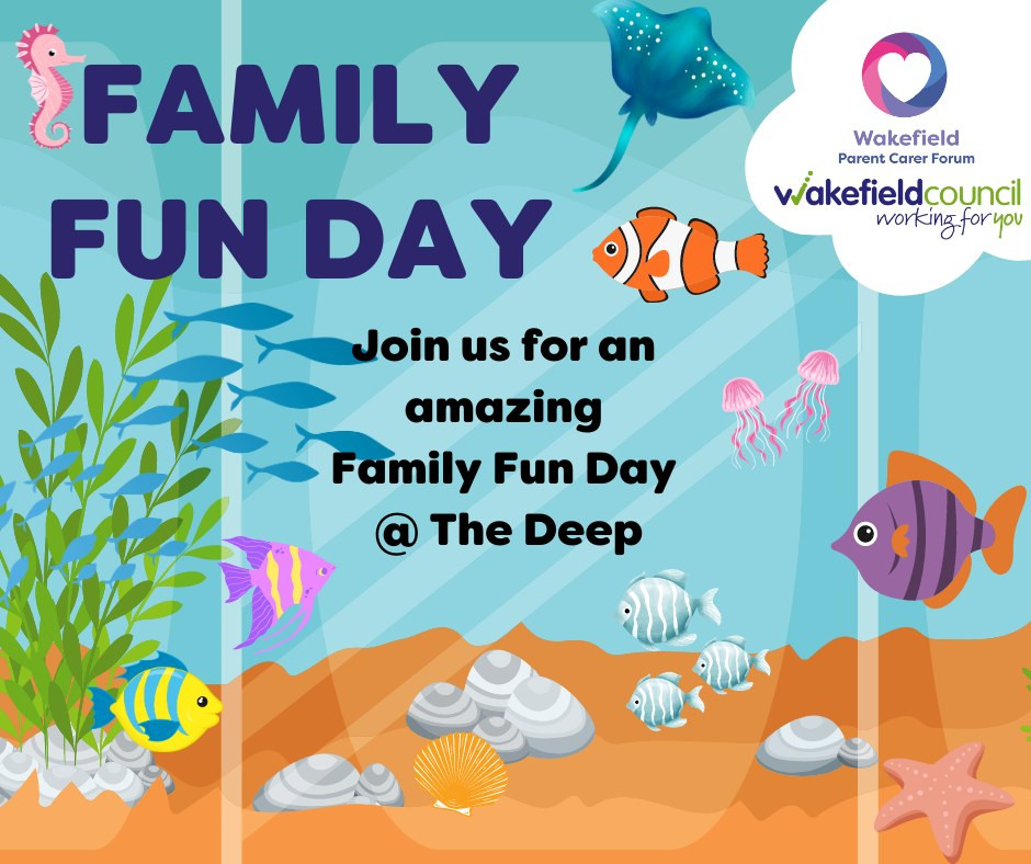 Image shows inside an aquarium with wording Family Fun Day