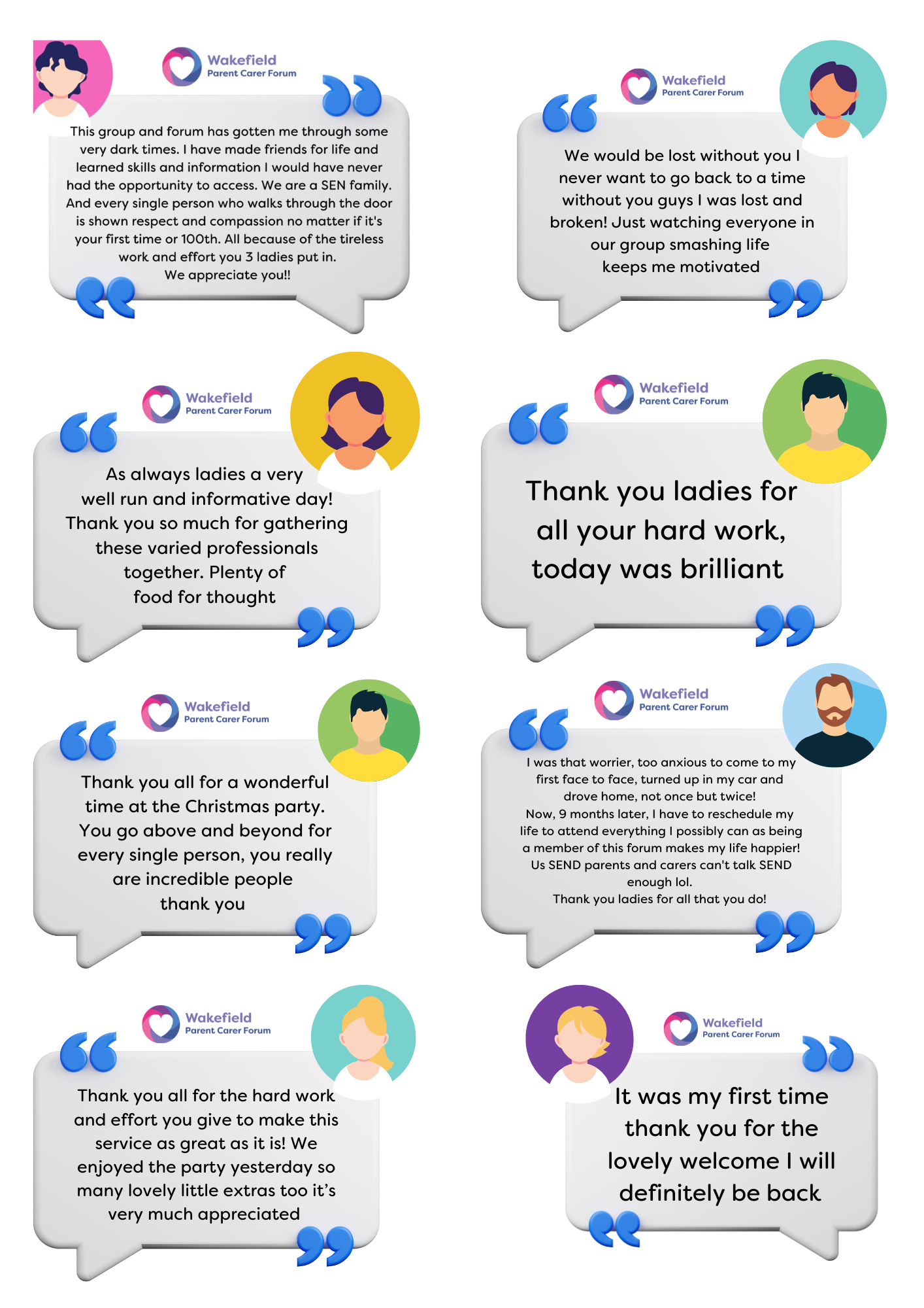 Image shows speech bubbles with comments in from parent/carers