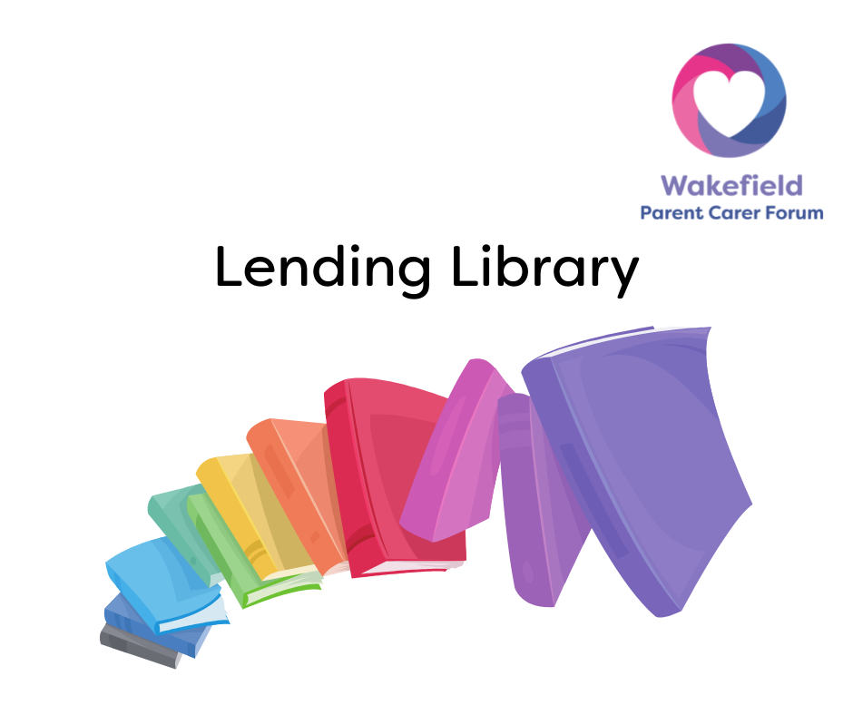 Image shows books in rainbow coloules with the title Lending Library and WPCF Logo