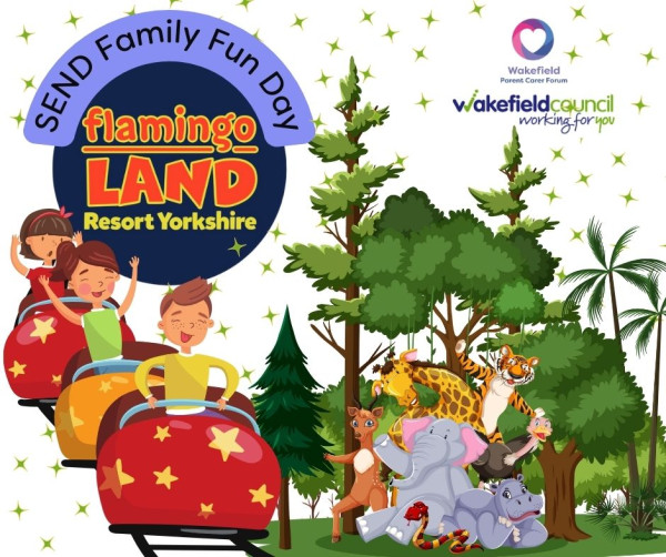Image shows Flamingoland Logo with animals and a rollercoaster
