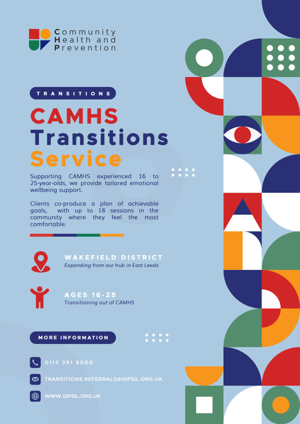 Image shows flyer with Gipsil Camhs Transitions Service information