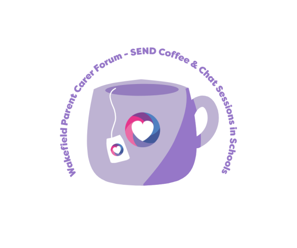 Image shows cup with WPCF logo & text WPCF SEND Coffee & Chat Sessions in Schools